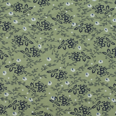Ткань на отрез кулирка Цветы на зеленом 2099