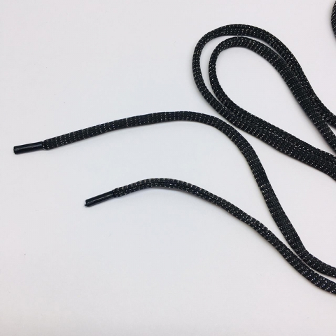 Шнурки круглые черные с люрекс серебро 130см пара уп 2 шт
