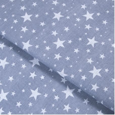 Ткань на отрез поплин 150 см 396/17 белые звезды на сером
