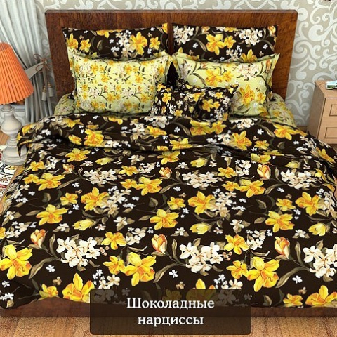 Бязь 120 гр/м2 220 см 4967/2 Шоколадные нарциссы с 3D эффектом