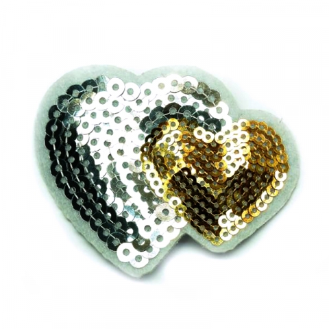 Термоаппликация ТАП 059 сердца серебро-золото 6,5см