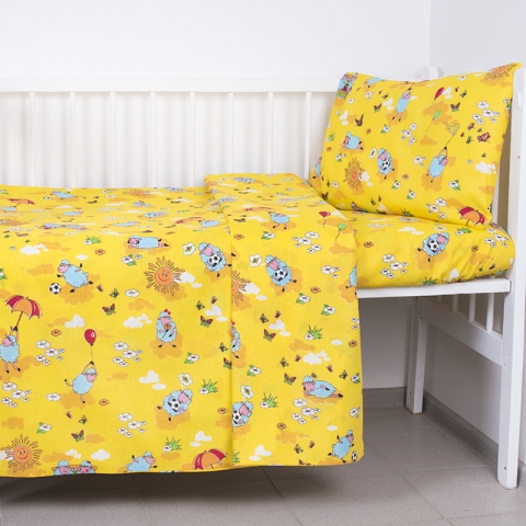 Постельное белье в детскую кроватку 317/4 Овечки желтый с простыней на резинке