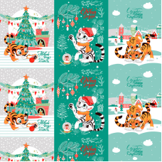Вафельное полотно набивное 150 см 3088-2 Тигрята