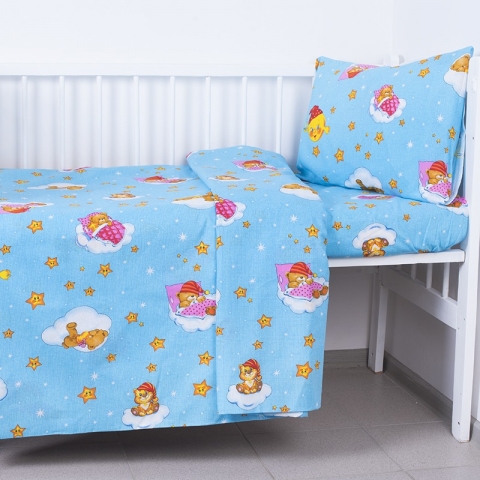 Постельное белье в детскую кроватку 4098/2 Облачко голубой с простыней на резинке