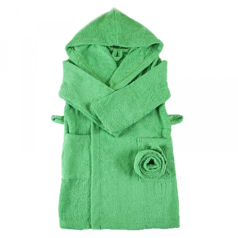 Халат детский махровый с капюшоном зеленый 104-110 см
