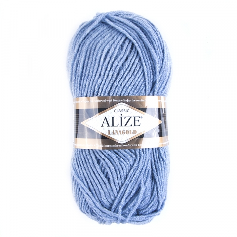 Пряжа для вязания Ализе LanaGold (49%шерсть, 51%акрил) 100гр цвет 221 светлый джинс