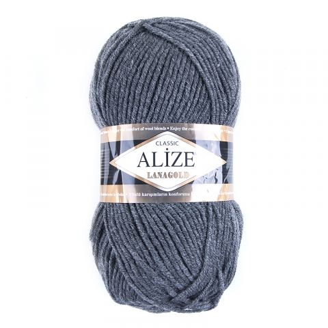 Пряжа для вязания Ализе LanaGold (49%шерсть, 51%акрил) 100гр цвет 182 серый меланж