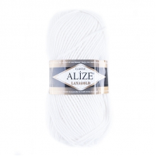 Пряжа для вязания Ализе LanaGold (49%шерсть, 51%акрил) 100гр цвет 55 белый