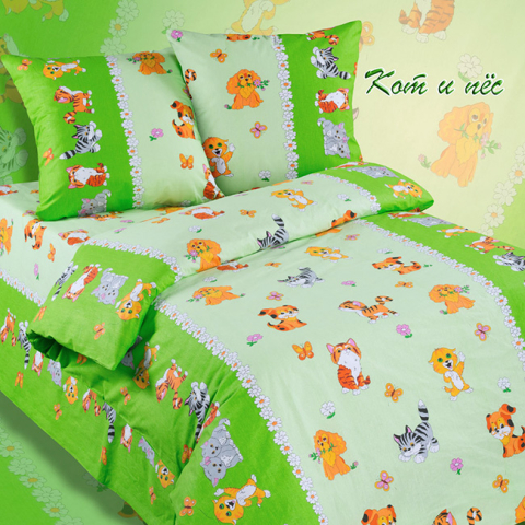 Бязь 120 гр/м2  детская 150 см 4631/4 Кот и пес цвет зеленый
