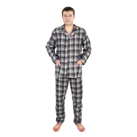 Пижама мужская фланель клетка 44-46 цвет серый