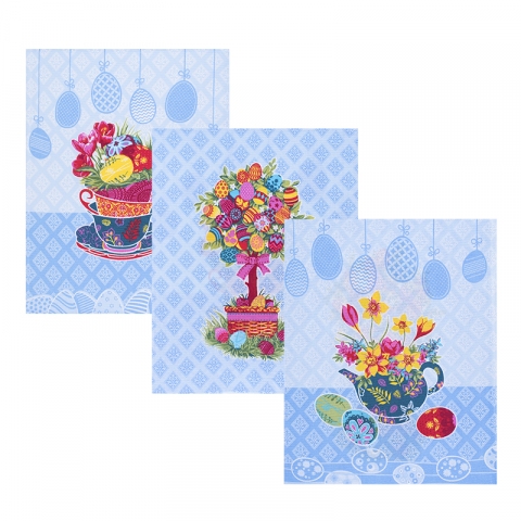 Набор вафельных полотенец 3 шт 45/60 см 3020-1 Пасхальное дерево цвет голубой