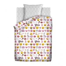 Детское постельное белье из хлопка 1.5 сп Emoji (70*70) рис. 8908+8909 вид 1 Смайлы пинк