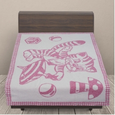 Одеяло детское байковое жаккардовое 100/140 см коты цвет розовый