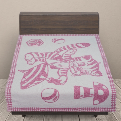 Одеяло детское байковое жаккардовое 100/140 см коты цвет розовый