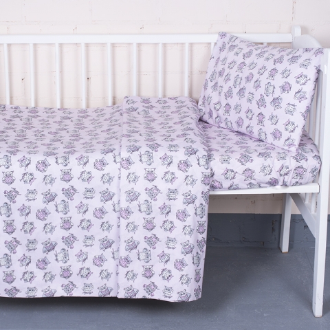 Постельное белье в детскую кроватку 1769/8 розовый поплин с простыней на резинке